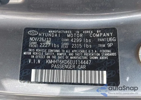 2014 Hyundai Genesis 2.0T R-Spec z USA, uszkodzony, nr VIN KMHHT6KD6EU114447